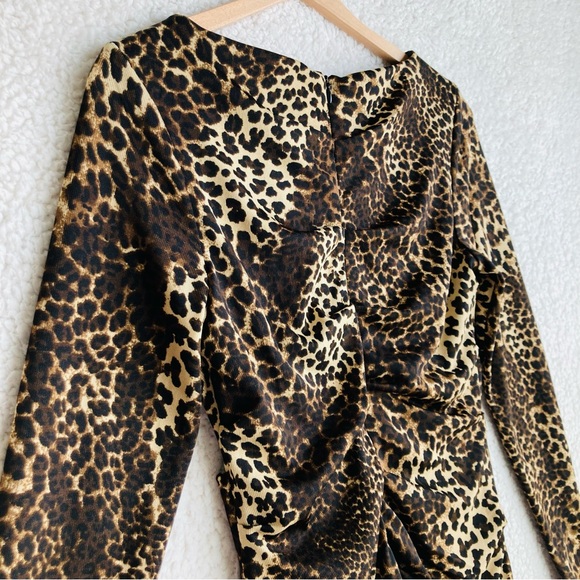 Carmen Marc Valvo leopard print long sleeve jersey knit bodycon midi dress, Sz M - Picture 15 of 16